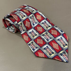 Churchill Collection Vintage Geometric Diamond‎ Pattern Silk Tie Red White Blue